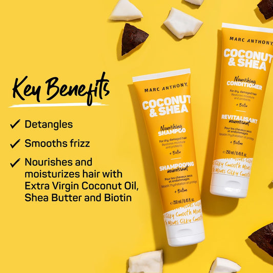 Marc Anthony Volumizing Shampoo and Conditioner Set with Coconut Oil & Shea Butter - Nourishing & Hydrating Haircare Infused with Biotin for Dry & Damaged Hair - Restore Moisture & Protects Hair
