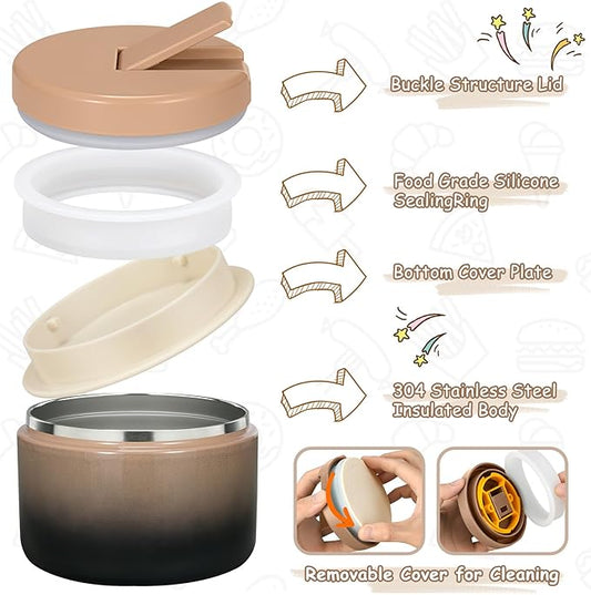 12oz Kids Soup Thermo for Hot Food Insulated Vacuum Food Jar with Buckle Lid, Stainless Steel Wide Mouth Leak Proof Lunch Container for School Travel 1 Pack