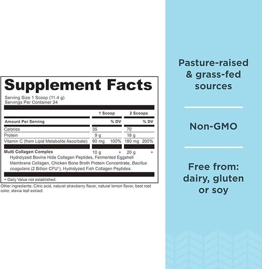 Ancient Nutrition Collagen Peptides Powder, Multi Collagen Protein, Women & Men, Vitamin C, Probiotics, Hydrolyzed Collagen, Supports Skin, Joints, Gut Health, Strawberry Lemonade, 24 Servings