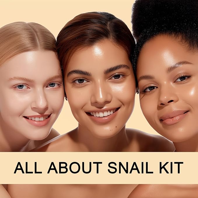 All About Snail Mucin Kit - Snail Korean Skincare 5-Pack, Snail Skin Care Products Set: Face Gel Cleanser, Serum, Cream, Toner, Eye Cream Facial Kit for Women & Men Hydrating & Anti-Aging