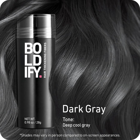 BOLDIFY Hair Fibers (28g) - Fill In Thinning and Fine Hair for an Instantly Fuller, Thicker Look - 14 Shades for Women & Men - Dark Gray