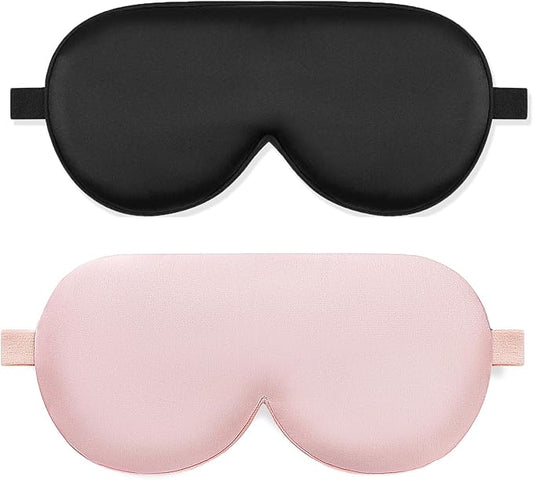 ALASKA BEAR Cooling Gel Eye Mask Weighted Silk Sleep Mask & Cotton Eyeshades Cold & Hot Compress for Pain Relief, 180g Heavy, 2 Set(Black & Pink)