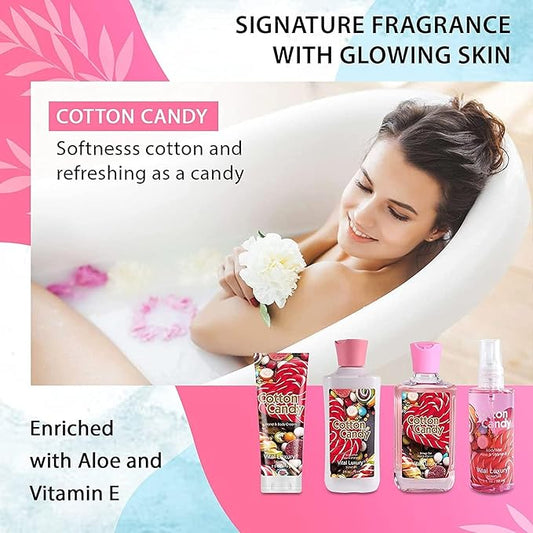 Cotton Candy Bath & Body Kit,3 Fl Oz-4PCS, Home Spa Set Including Body Lotion, Shower Gel, Body Cream, and Fragrance Mist-Ideal Skincare Gift