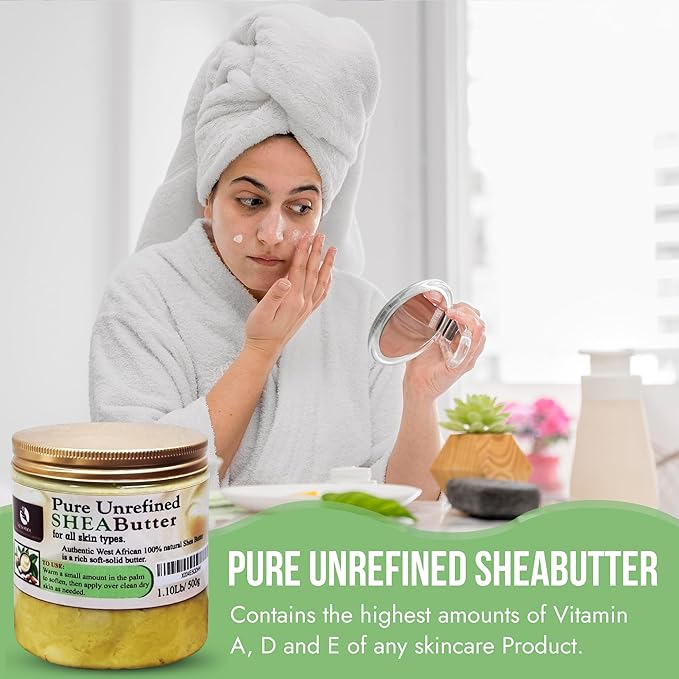 ALSOBEC Pure African Shea Butter Raw Organic, 100% Raw Shea Butter for Skin and Hair- Natural Unrefined Shea Butter, Best for Rough & Dry Skin, 1 lb