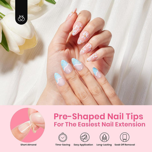 Beetles Gel Short Almond Nail Tips, 288Pcs Pre-Shape Clear Short Almond Gel Press On Nail Fake Nails Easy Nail Extension Full Cover False Nails for Gel Nail Polish Gelly Tips DIY Nail Salon