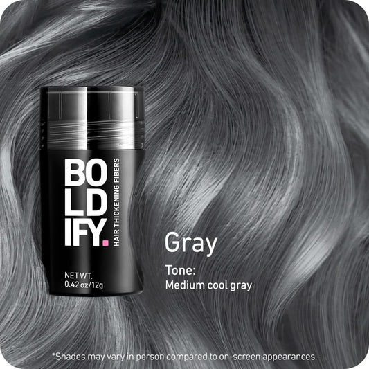 BOLDIFY Hair Fibers (12g) - Fill In Thinning and Fine Hair for an Instantly Fuller, Thicker Look - 14 Shades for Women & Men - Gray