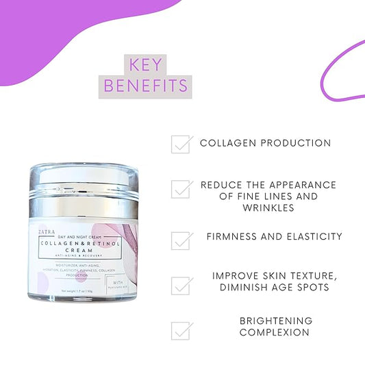 Retinol 3%, Collagen Face Cream with 5% Hyaluronic Acid, Moisturizer, Anti-Aging, Firmer, Reduce Fine Lines and Wrinkles, Radiant Skin