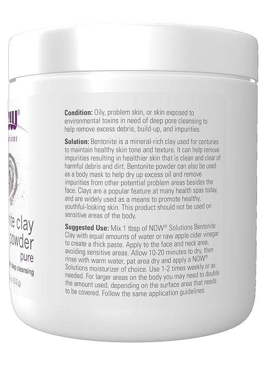 NOW Foods Solutions, Bentonite Clay Powder, Pure Powder for Face and Body, Great for Oily Problem Skin, 11-Ounce