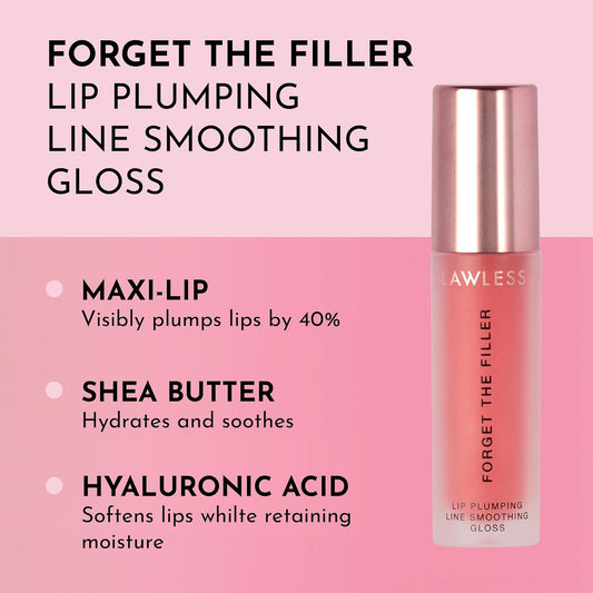 Lawless Forget the Filler Lip Plumping Line Smoothing Gloss - Cherry Vanilla - Premium Volumizing Lip Gloss with Natural Ingredients Designed to Plump, Firm, and Hydrate Lips 0.11 oz