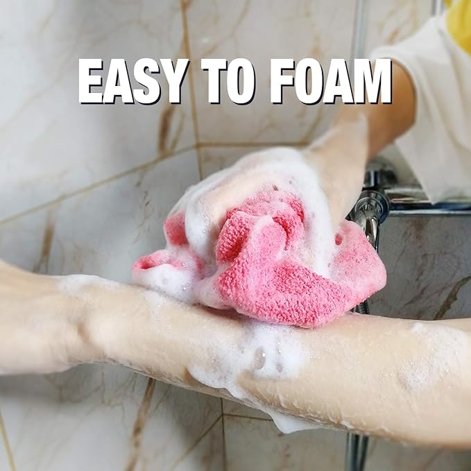 Evridwear Exfoliating Back Scrubber with Handles Two Sides for Body Shower Deep Cleans Skin Massages Invigorating Blood Circulation Men Women One Size (Pink)