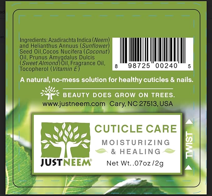 Neem Cuticle Care Pen - Sunflower & Coconut Oil, Vitamin E - Strengthens Nails, Hydrates Cuticles - Double End Tool - 0.07oz