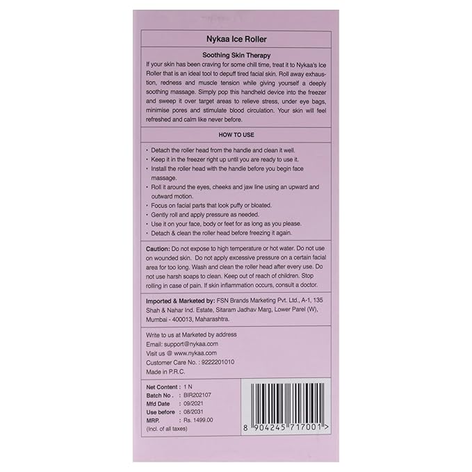 Nykaa Naturals Ice Roller Massage for Face Toning - Reduces Clogged Pores - Improves Absorption - Releases Neck Stiffness - Pink - 1 pc