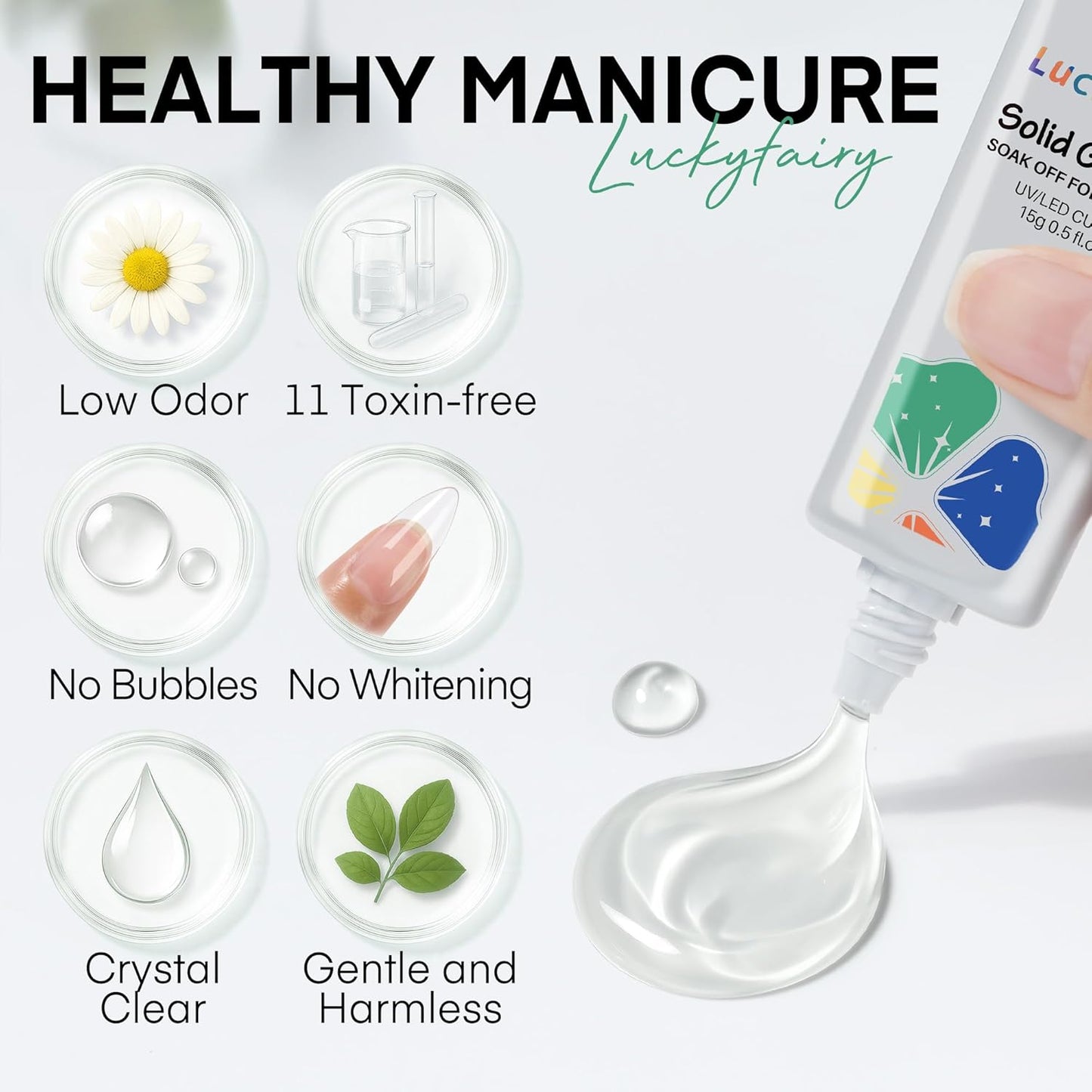 Nail Glue Gel for Nail Tips, Super Strong Solid Gel Glue U V Cured Needed, 15ml Soak Off Soft Adhesive Bonding for Acrylic Nails, Nails Extension Fake Nails