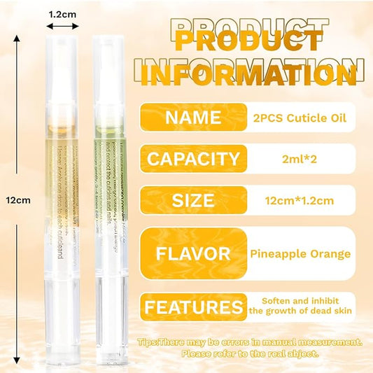Meschett 2PCS Cuticle Oil Pens for Nail Care,Cuticle Revitalizer Oil Pen with Soft Brush,Cuticle Oil to Prevent Nail Cracking and Dry (Pineapple & Orange Flavor)