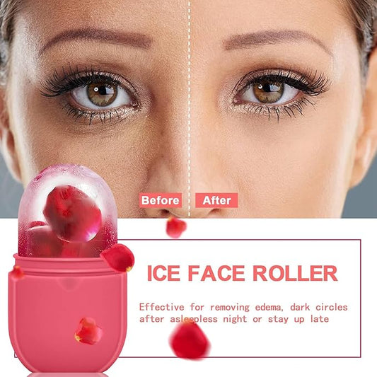 KOGITI Ice Mold for Face,Ice Roller for Face & Eye, Beauty Facial Ice Rollers Ice Holder Mold Face Puffiness Relief Massage Skin Care Tools, Ice Facial Cube (New-Pink)