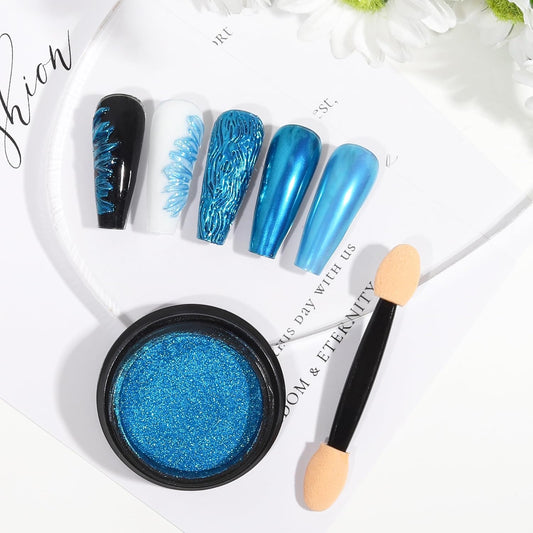 Artdone Chrome Nail Powder, Azure Iridescent Aurora Powder Metallic Mirror Effect Pigment Pearlescent Mermaid Pigment Pearl Glitter Dust Kit, Nail Art Decoration, Resin Craft