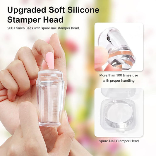 8PCS Nail Art Stamper Clear Silicone Nails Stamping Jelly with Scraper Transparent Visible Body DIY Manicure Nail Art Tool O