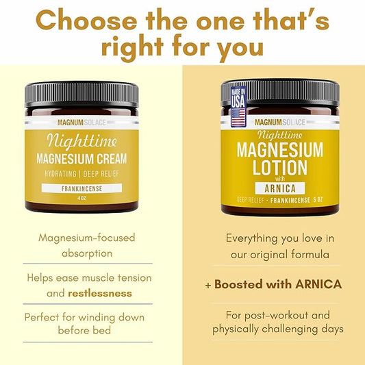 Nighttime Magnesium Lotion with Arnica – Soothing Relief & Relaxation, Highly Concentrated Magnesium for Muscles & Joints – Apply to Legs or Feet Before Bed – Skin-Friendly