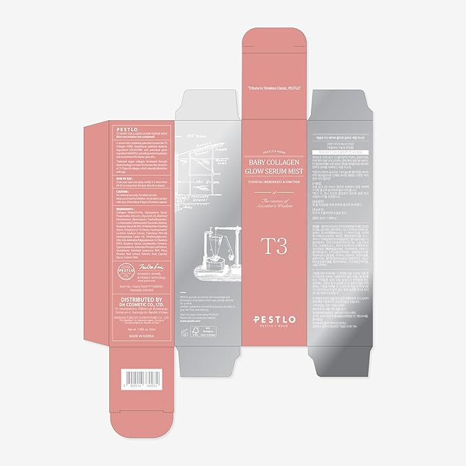 PESTLO T3 Baby Collagen Glow Serum Mist Spray for Korean Glass Skin with Vegan Collagen and Elastic Glow-Boosting Ingredients, 1.69 Fl Oz (50ml)