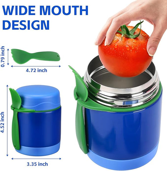 10oz Soup Thermo for Hot Food Kids Insulated Food Jar,Thermo Hot Food Lunch Container, Width Mouth Stainless Steel Lunch Box for Kids with Spoon (Blue)