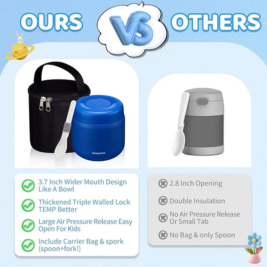 12oz Thermo for Hot Food - Cute Mermaid Girl Vacuum Wide Mouth Insulated Food Jar, Stainless Steel Lunch Storage Food Soup Container w/Insulated Bag & BPA-Free Folding Spoon for Toddler Kid