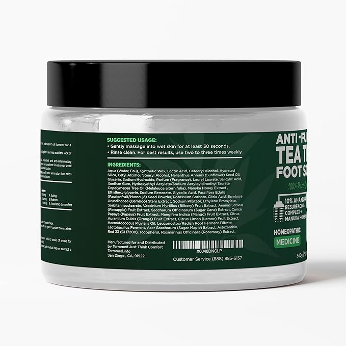 Terramed Just Think Comfort Antifungal Foot Treatment with Tea Tree Oil | Treatment for Jock Itch, Athlete’s Foot, Nail Fungus & Ringworm (Scrub)