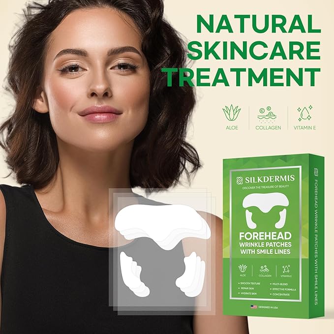 Forehead Wrinkle Patches 12Pcs with Smile Line Patches 24Pcs with Aloe, Collagen, Vitamin E, Forehead Wrinkles Treatment and Smile Lines Treatment