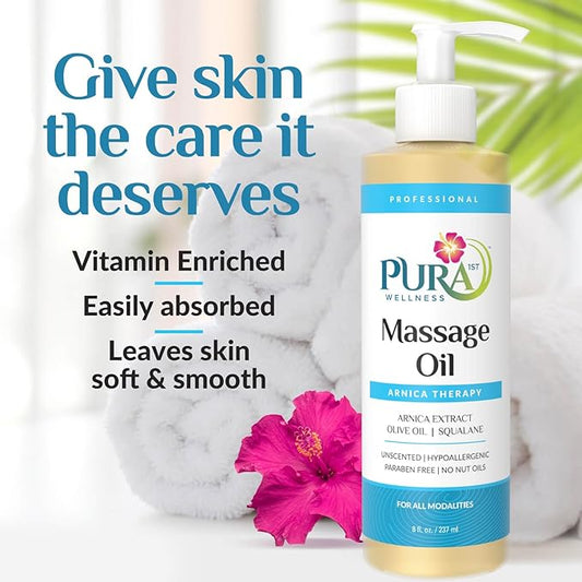 PURA Arnica Oil - Unscented Deep Tissue Massage Therapy, Hypoallergenic for Muscle Recovery, 8oz
