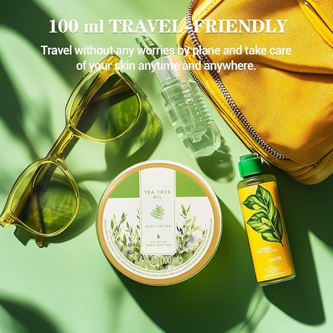 Princess Belle Tea Tree Oil Lotion, Travel Size Body Lotion for Women and Men Dry Skin, Deep Moisturizing and Hydrating with Natural Shea Butter, Smell Good, 100ml(3.4floz)