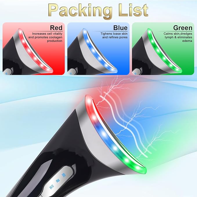 Face and Neck Massager,Multifunctional Facial Skin Care Tools,3 in 1 Facial Massager, and Vibration Technologies for Skin Care,Improve,Firm,Tightening and Smooth (Black)