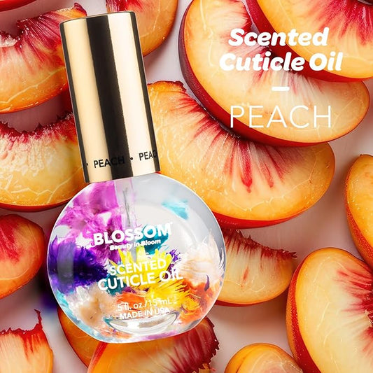 Blossom Cuticle Oil for Nails, Hydrating, Moisturizing, Scented Nail Oil Cuticle Care, Infused with Real Flowers, Made in USA, 0.5 fl. oz, Juicy Peach