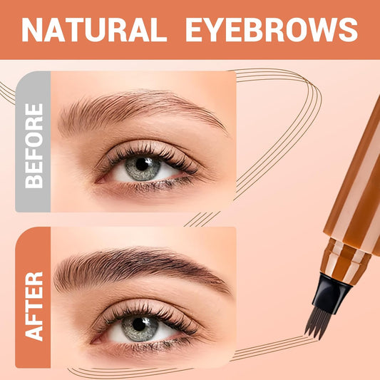 2025 New Magic Eyebrow Pencil, 4 Tipped Precise Brow Pen 3D Waterproof Microblading Contouring Pen Fine Stroke Microblading Eyebrow Pencil Creates Natural (Light Brown)