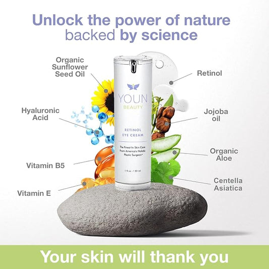 YOUN Beauty Retinol Eye Cream by Plastic Surgeon Dr. Anthony Youn | Paraben-Free Night Eye Cream with Liposomal Retinol & Hyaluronic Acid | Under Eye Cream for Hydration and Skin Firming, 1 Fl Oz