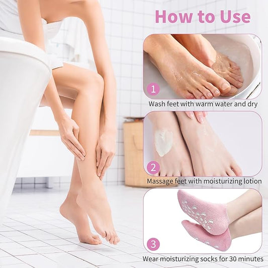 11" Large Silicone Moisturizing Socks for Women - 2Pairs Soft Gel Foot Moisturizing Socks for Dry Cracked Feet