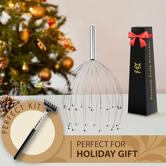 Head Massager 28 Fingers Scalp Massager Head Scratcher, Back Massage Back Scratcher, Stocking Stuffers for Scalp and Body Massage (Silvery)