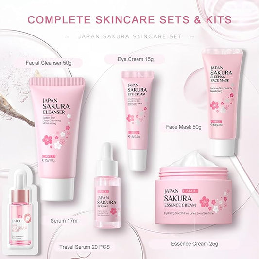 Skincare Set JAPAN SAKURA Facial Kit for Women & Teenage Girls - Japanese Skin Care Products, Beauty Gift Skincare Kits, Skin Care Set with Complete Skincare Routine - Face Care Set for Women