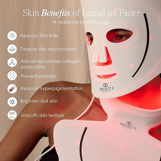 Project E Beauty Lumalux Face+ | Pro LED Light Therapy Face & Neck Mask 1600 LEDs | 7+2 Colors 460~1072nm | Red Light + Infrared + Deep Infrared Mask