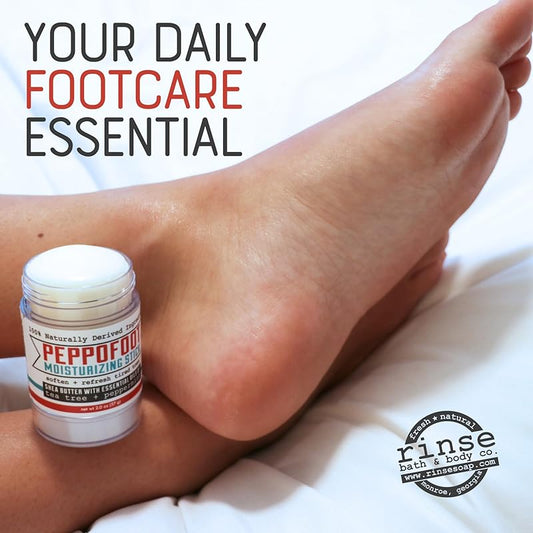 Rinse Bath & Body Peppofoot Heel Balm Stick - Handmade Heel Balm for Dry Cracked Feet with Peppermint and Tea Tree Oils | Ultra Moisturizing | No Mess Cracked Heel Stick | All Natural | 2oz