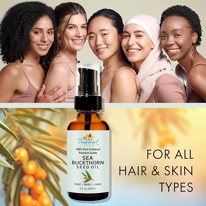 100% Pure Sea Buckthorn Seed Oil 2 oz - Premium Natural, Cold-pressed, Unrefined, Extra Virgin for Hair, Face, Lips, Acne, Anti aging Skincare