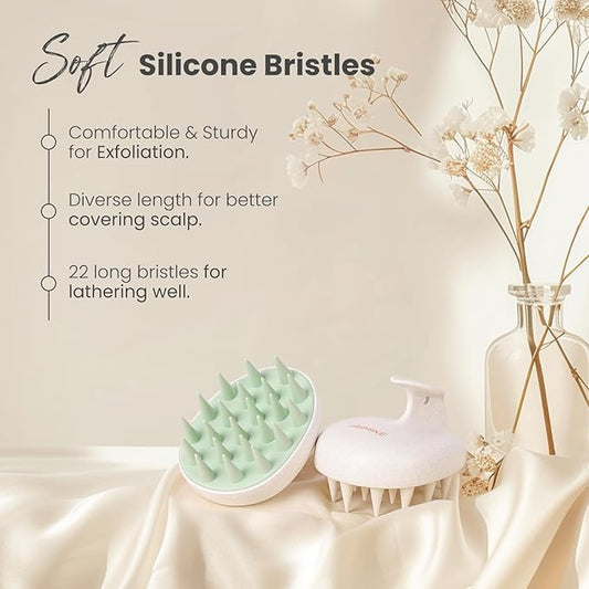 AIMIKE Shampoo Brush with Soft Silicone Bristles - Exfoliating Scalp Massager for Hair Washing, Dandruff Removal & Growth Stimulation, Suitable for Wet & Dry Hair - Green