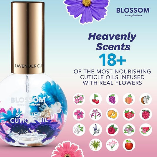 Blossom Hydrating, Moisturizing, Strengthening, Scented Cuticle Oil 0.5oz + See No Evil Rollerball Cuticle Oil 0.19oz, 2 Pack Bundle, Lavender