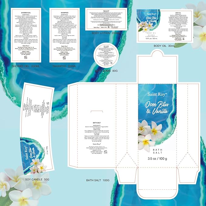 Mother's Day Gifts Spa kit Gifts for Her or Him Birthday Gifts for Women, Luxury Home Spa Kit, 8pcs Bath Gift Set Ocean & Vanilla, Gift Baskets for Women Unique with Bath Bombs, Scented Body Lotion