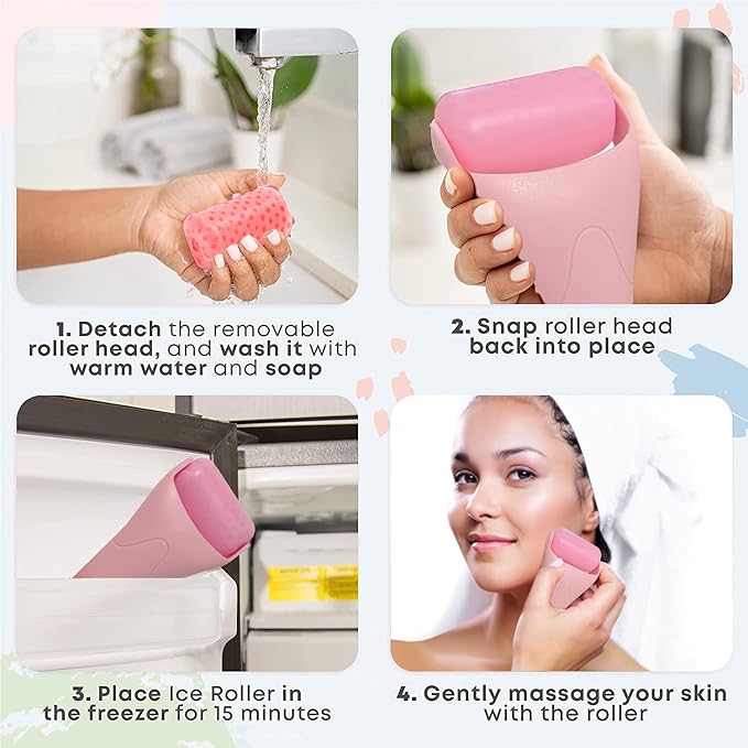 Ice Roller for Face & Eye,Facial Skin Care Tools Face Roller Massager - Reduce Puffiness Migraine Pain Relief, Idea Gifts for Women Men (Pink)