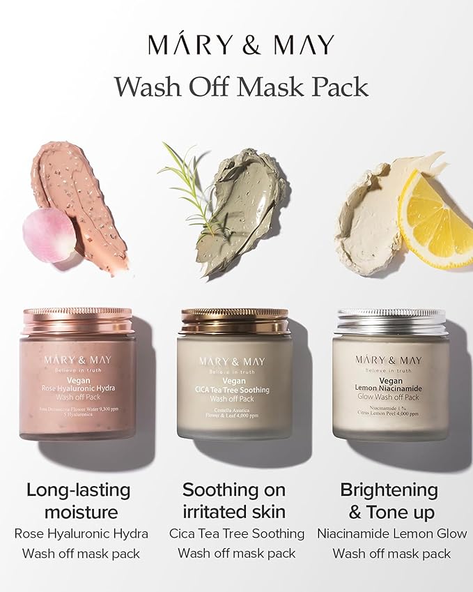 Mary&May Vegan Rose Hyaluronic Hydra Wash Off Mask - Rose Petal and Damask Rose Water Cream Mask for Moisturizing, Exfoliation, and Blackhead Removal - Korean Skincare, 10.1oz.