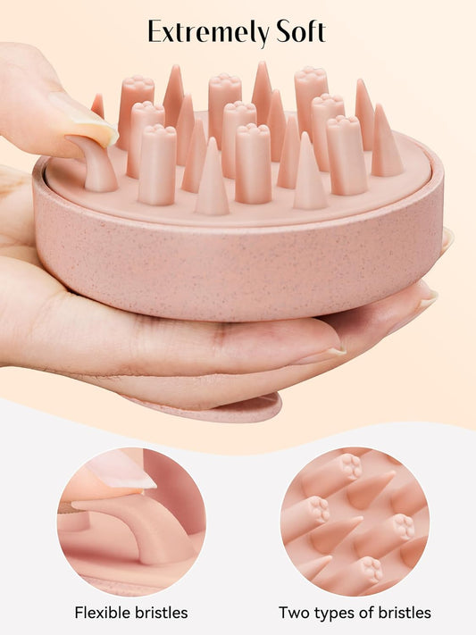 HEETA Hair Scalp Massager for Hair Growth, Shampoo Brush, Scalp Scrubber Exfoliator with Soft Silicone Bristles for Dandruff Removal to Relieve Stress, Wet Dry Use Updated Material, Pink