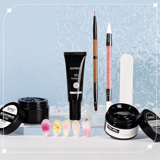 3d Gel Nail Art Set: Non Stick Hand Solid Builder Gel, No Wipe 3d Gels, 15g 3d Sculpting Gels All-in-1 Kit for Carving Moliding Extension Home DIY Manucure for Women Girls