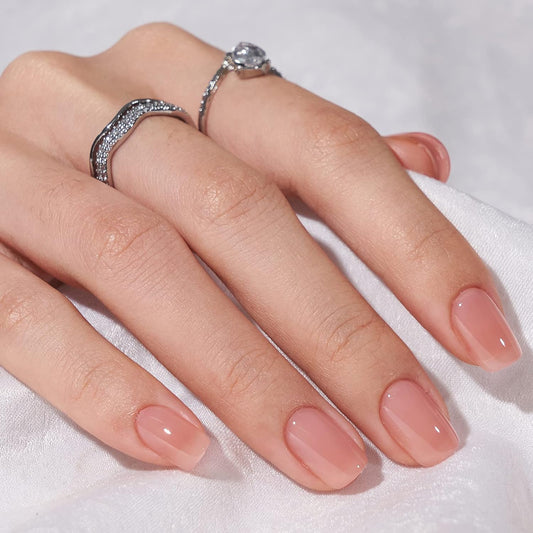 BTArtbox Press On Nails Short - Nude Square Nail Tips Glue On Nails, Reusable Stick On Nails in 15 Sizes - 30 Soft Gel Fake Nails Kit, Cinnamon