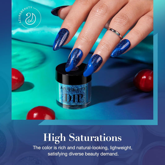 AZUREBEAUTY Dip Powder Nail Set Blue Green Shimmery, All Seasons 6 Colors Dipping Powder Starter Kit French Starry Ocean Banquet Nail Art Manicure DIY Salon Gifts for Women, No Need Nail Lamp Cured