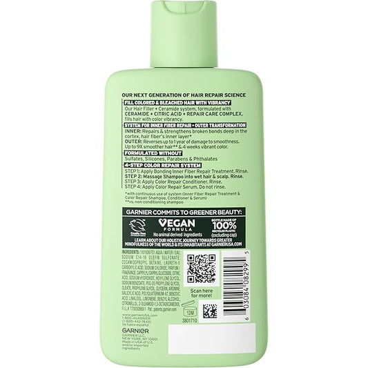Garnier Fructis Hair Filler Color Repair Shampoo with Ceramide, Smoothing & Sulfate Free Shampoo for Colored, Bleached Hair, 10.1 Fl Oz, 1 Count