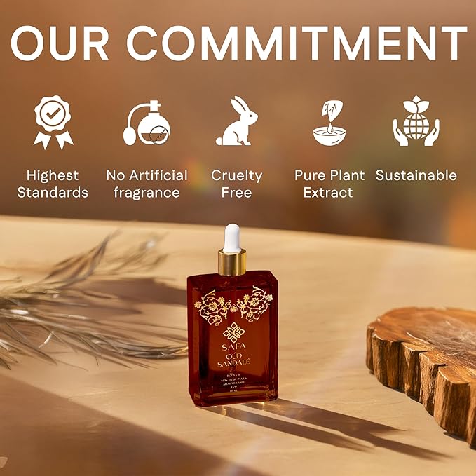 SAFA Oud Sandalé Oil – Organic Oud & Sandalwood Essential Oil for Hair, Body, Face & Nails – Arabian Perfume Oil for Women & Men - Strong & Long Lasting Fragrance - 4 Fl Oz